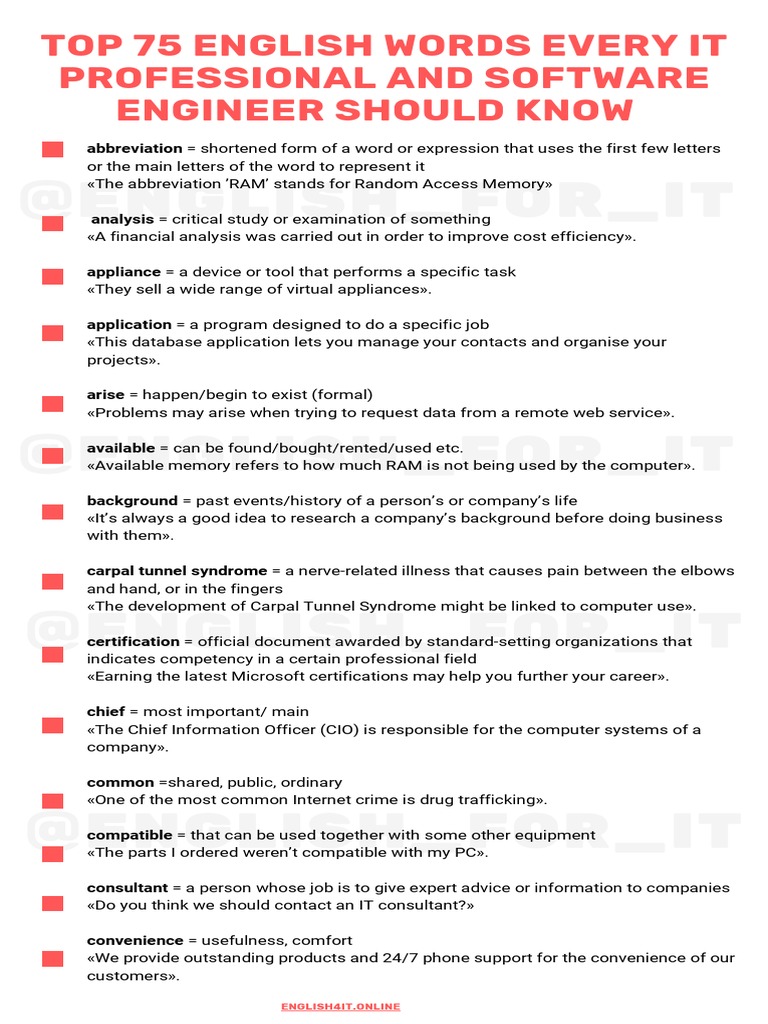 Essential IT Vocabulary for Professionals | PDF | Usb | Databases