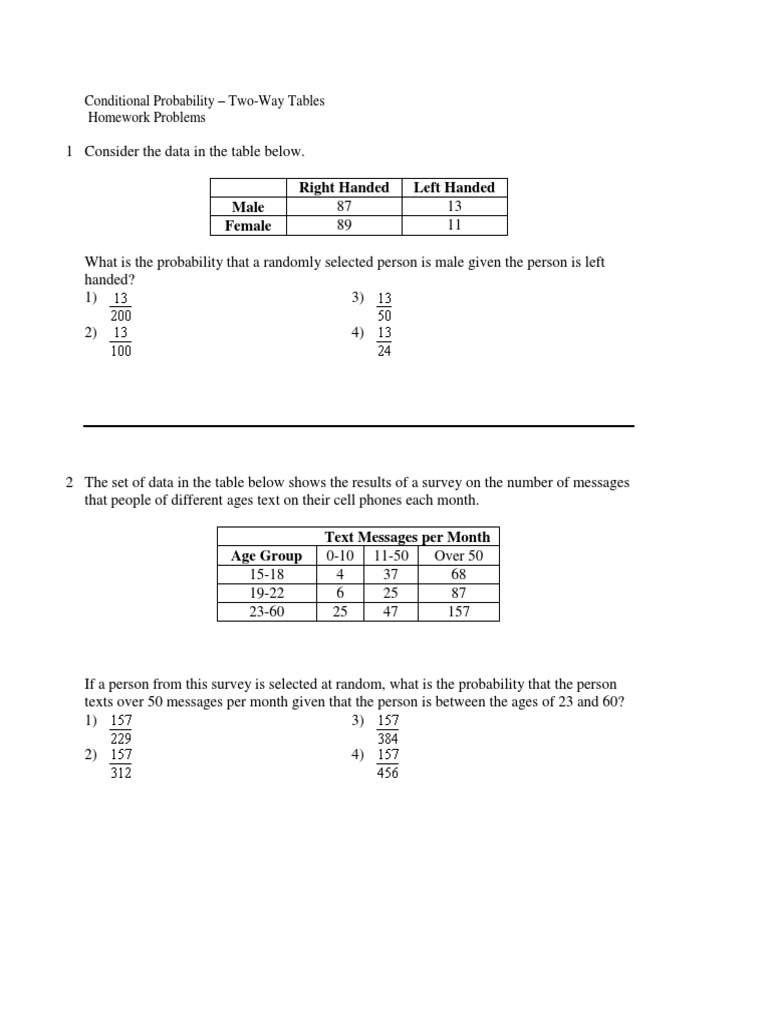 Conditional Probability - Two Way Tables | PDF