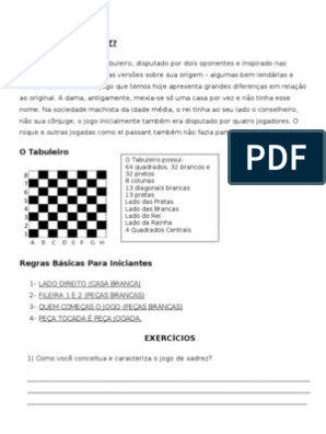 Exercício de Xadrez em inglês. Exercícios de Xadrez para imprimir