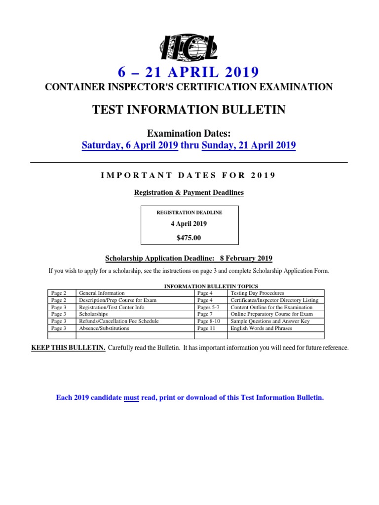 IICL Container Inspector Exam Bulletin | PDF | Electronic Data ...