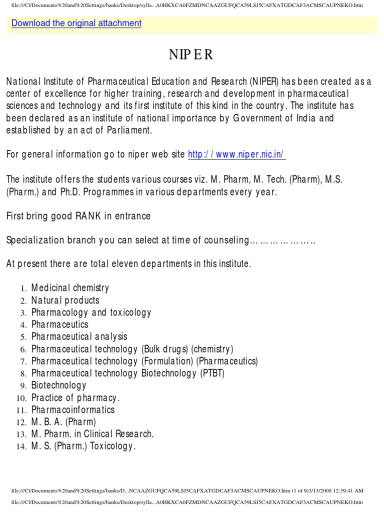 Niper Pharmaceutical Analysis Syllabus