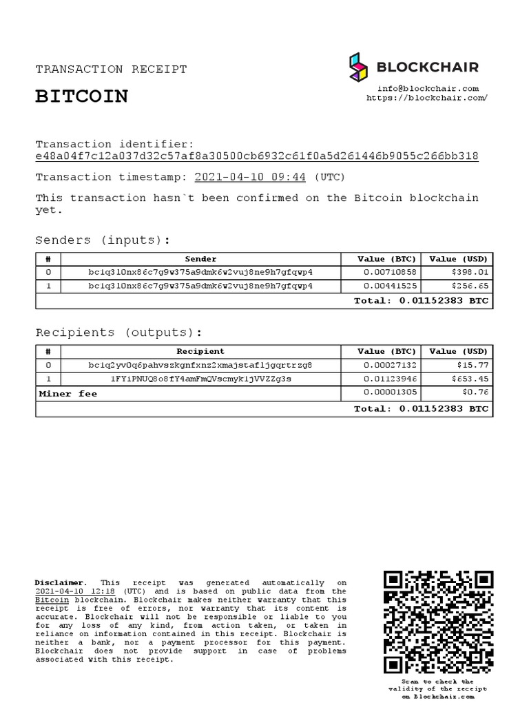 Bitcoin: Transaction Receipt | PDF | Finance & Money Management | Home &  Garden