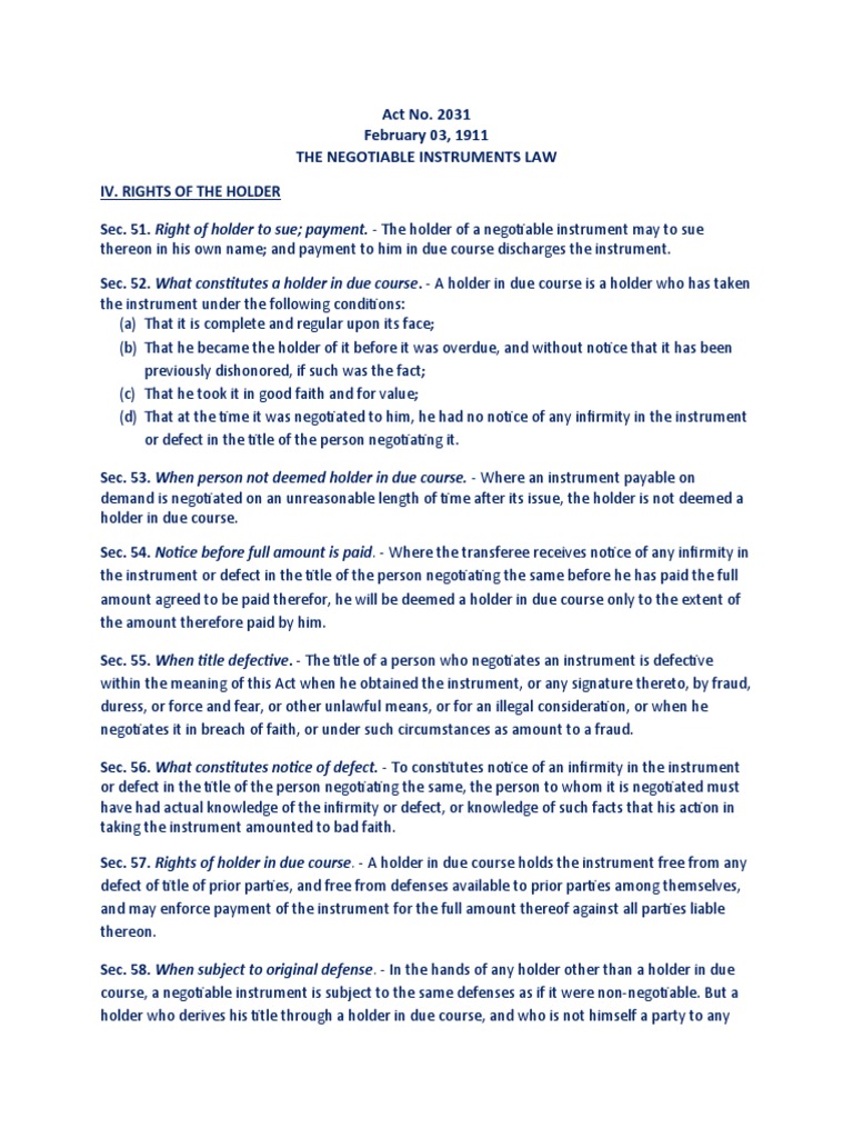 act-no-2031-february-03-1911-the-negotiable-instruments-law