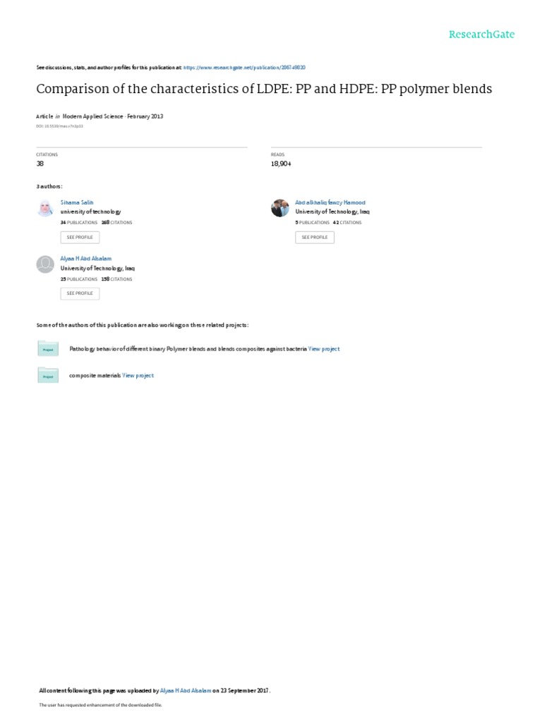 LDPE vs HDPE Polymer Blend Comparison | PDF | Creep (Deformation ...