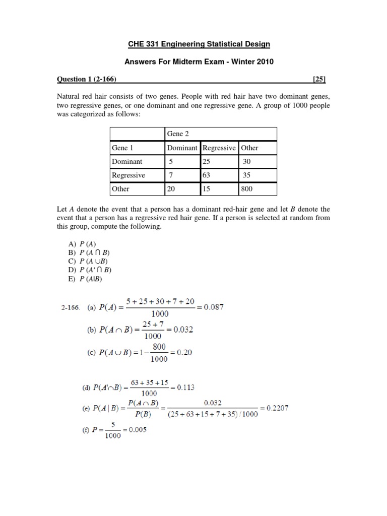 CHE 331 Midterm Exam Solutions 2010 | PDF | Statistical Theory | Statistics