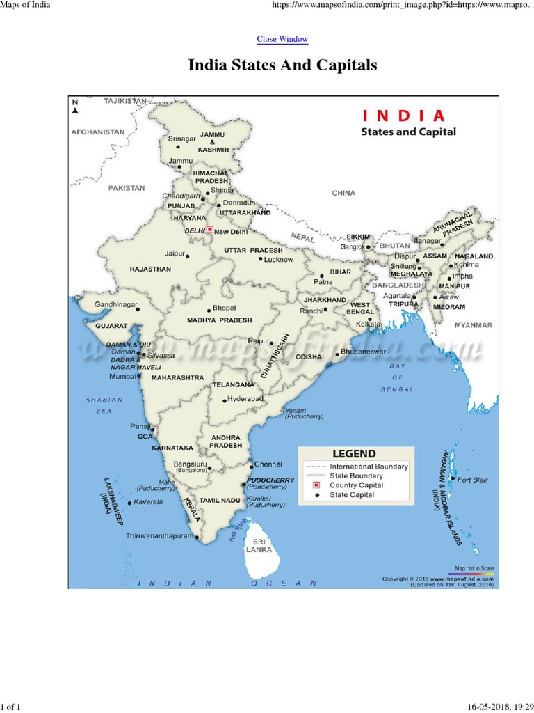 India States and Capitals Map | PDF