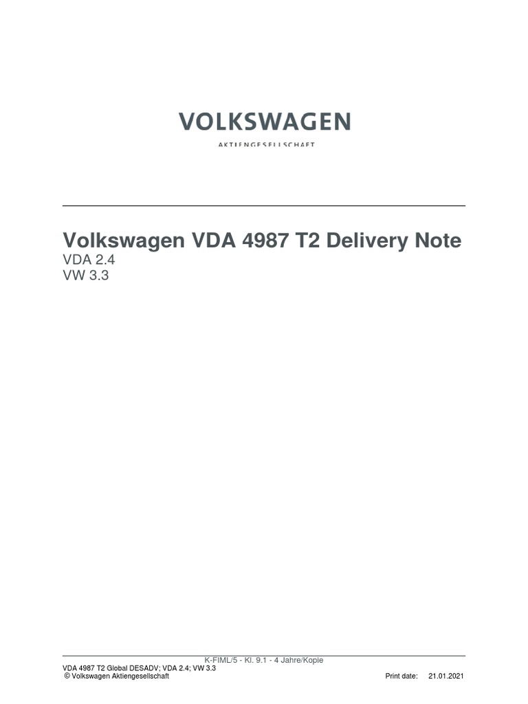 VDA4987T2GlobalDESADV VDA2.4 VW3.3 EN | PDF | Volkswagen Group ...