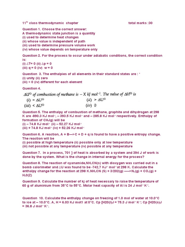 Thermodynamics Chapter Questions and Answers Enthalpy, Entropy, Heat
