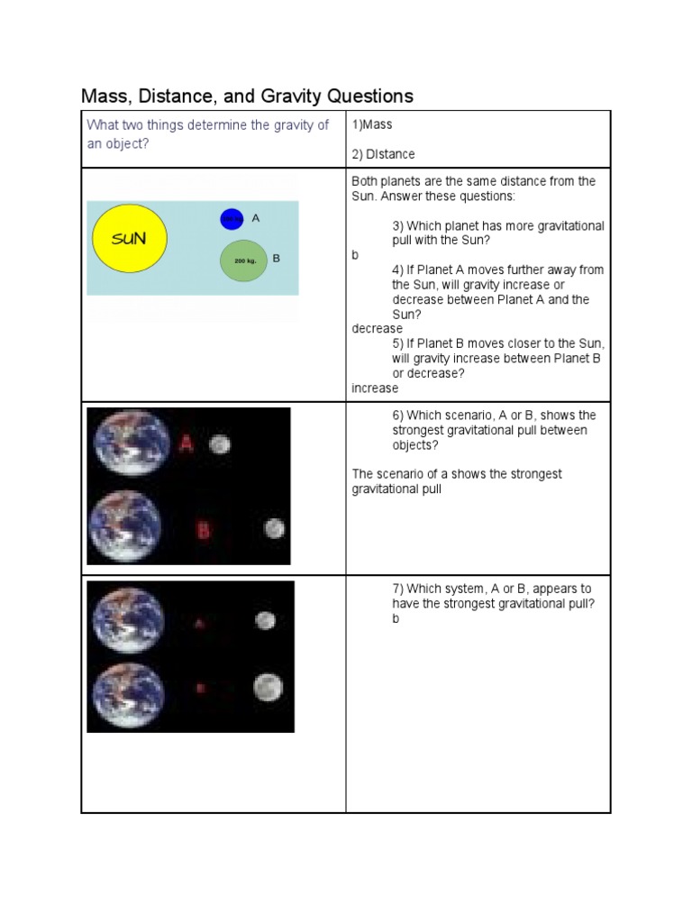 Mass and Distance Affecting Gravity | PDF | Science & Mathematics