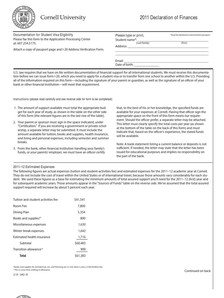 2011 Declaration of Finances Form | PDF