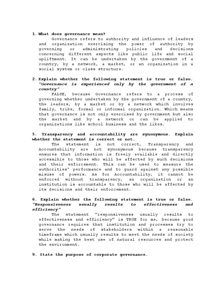 Governance and Corporate Principles | PDF | Governance | Transparency ...