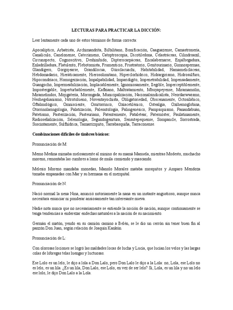 Ejercicios y Textos para Mejorar la Dicción | PDF