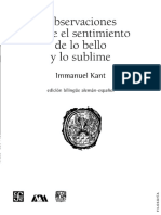 Observaciones Sobre El Sentimiento de Lo Bello y Lo Sublime. Immanuel Kant