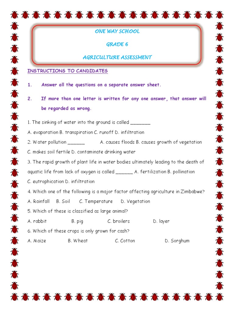 Grade 6 Agriculture Assessment Questions | PDF | Mulch | Soil