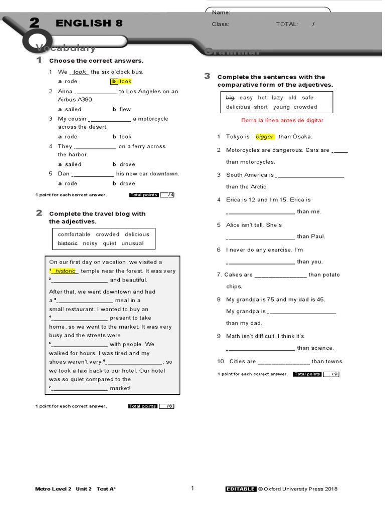 Vocabulary and Grammar Unit 2 - 8° | PDF | Business