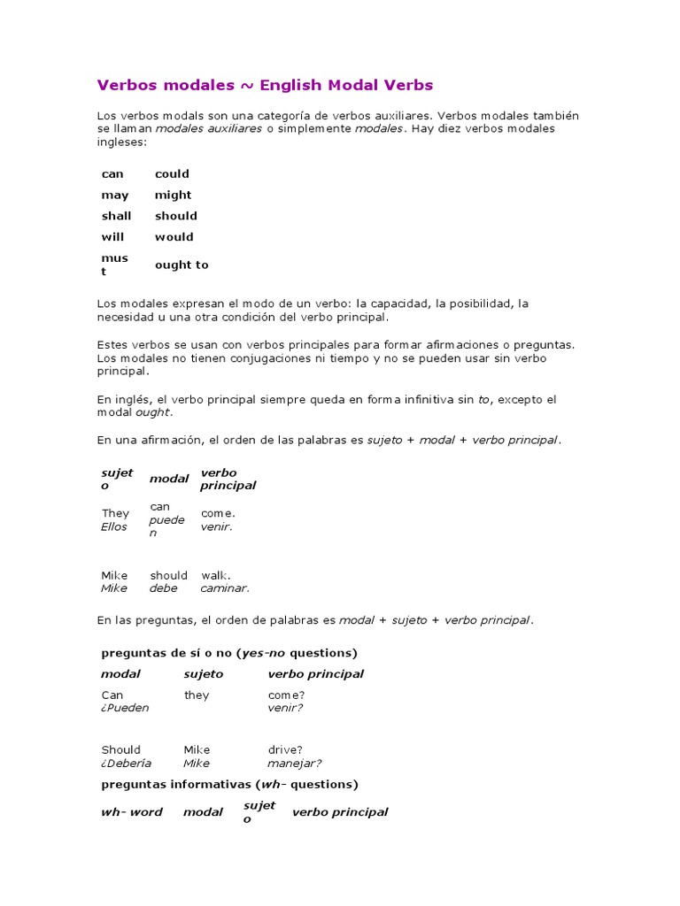 Verbos Modales en Inglés: Guía Completa | PDF | Verbo | Adjetivo