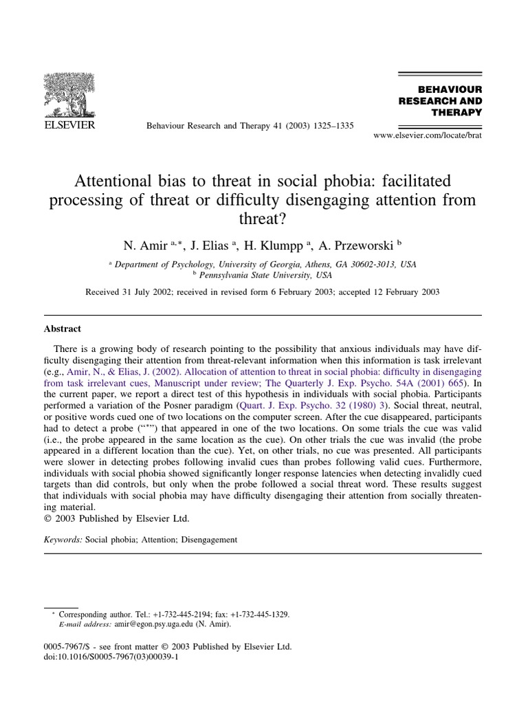 Attentional Bias - Social Phobia | PDF | Attention | Social Anxiety ...