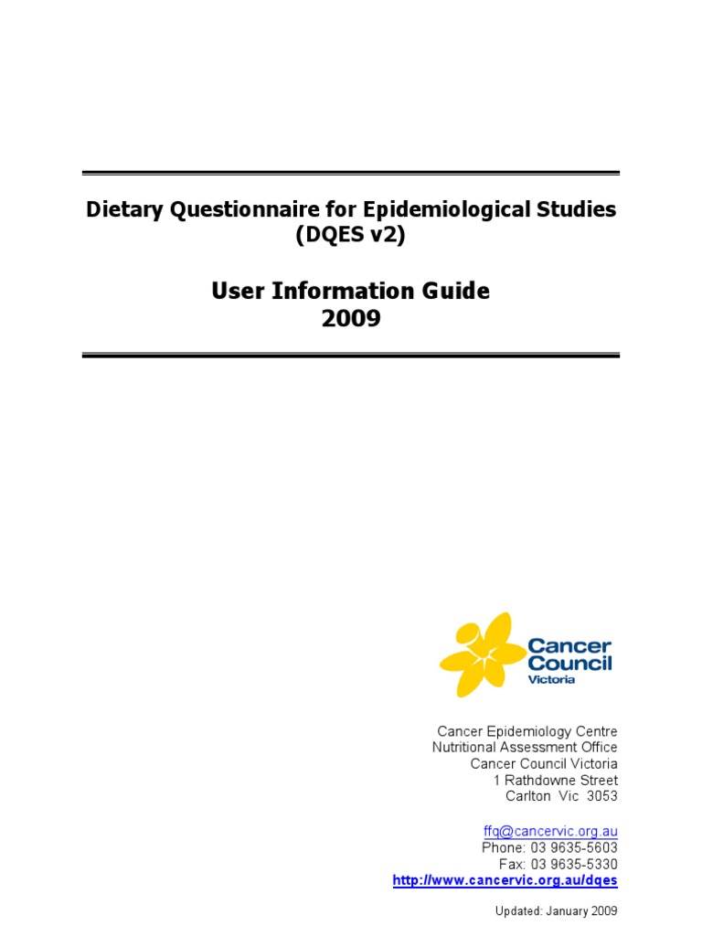 User Information Guide 2009: Dietary Questionnaire For Epidemiological ...
