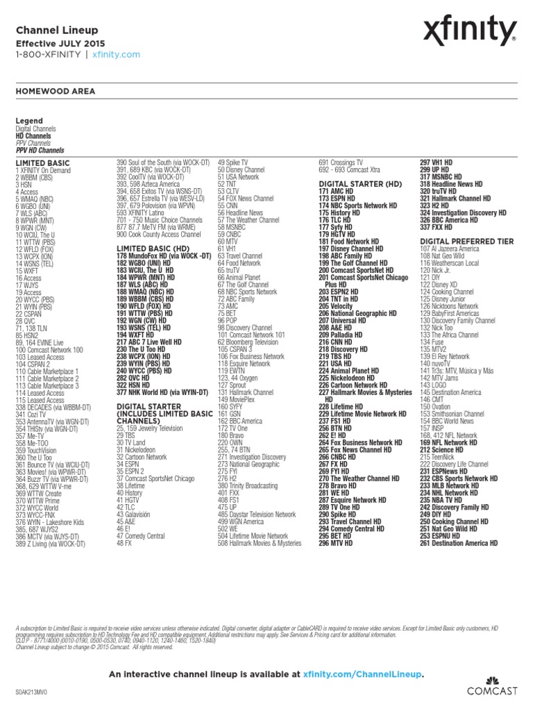 Channel Lineup 1-800-XFINITY PDF Hbos Pay Television