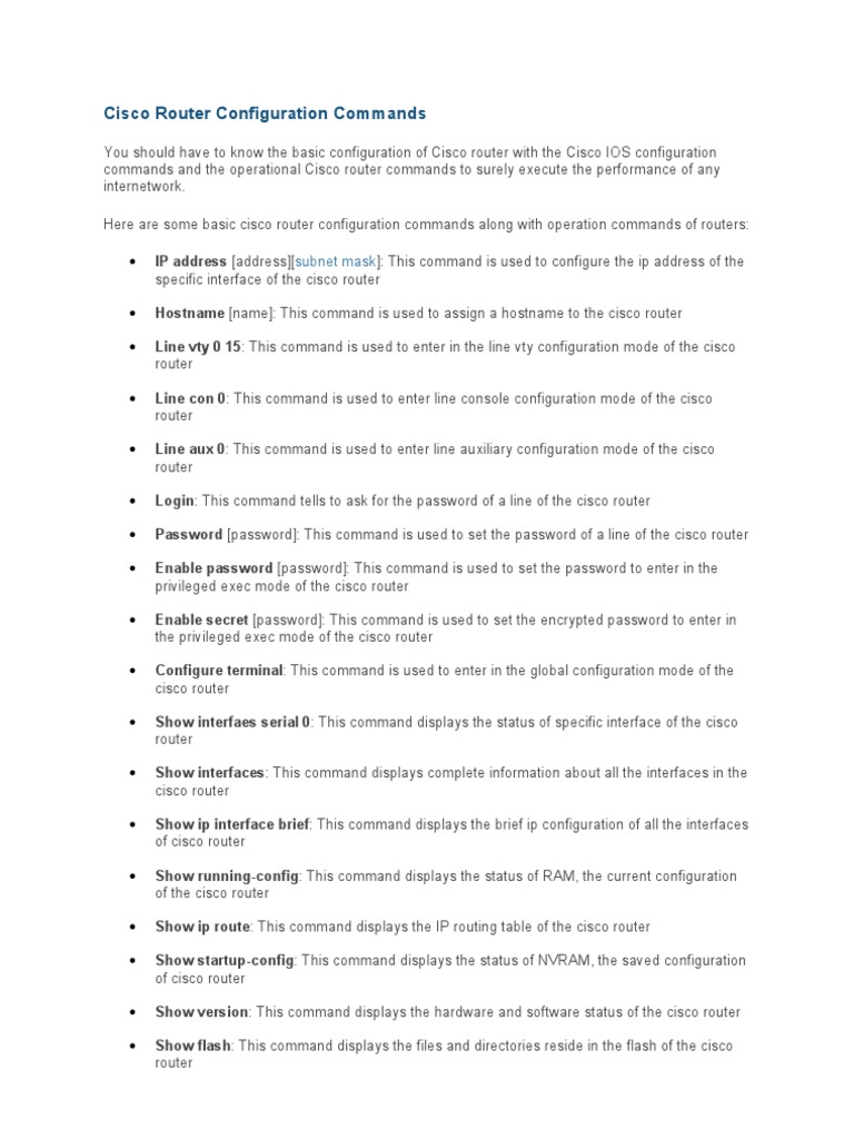 Cisco Router Configuration Commands PDF Router Ip Address