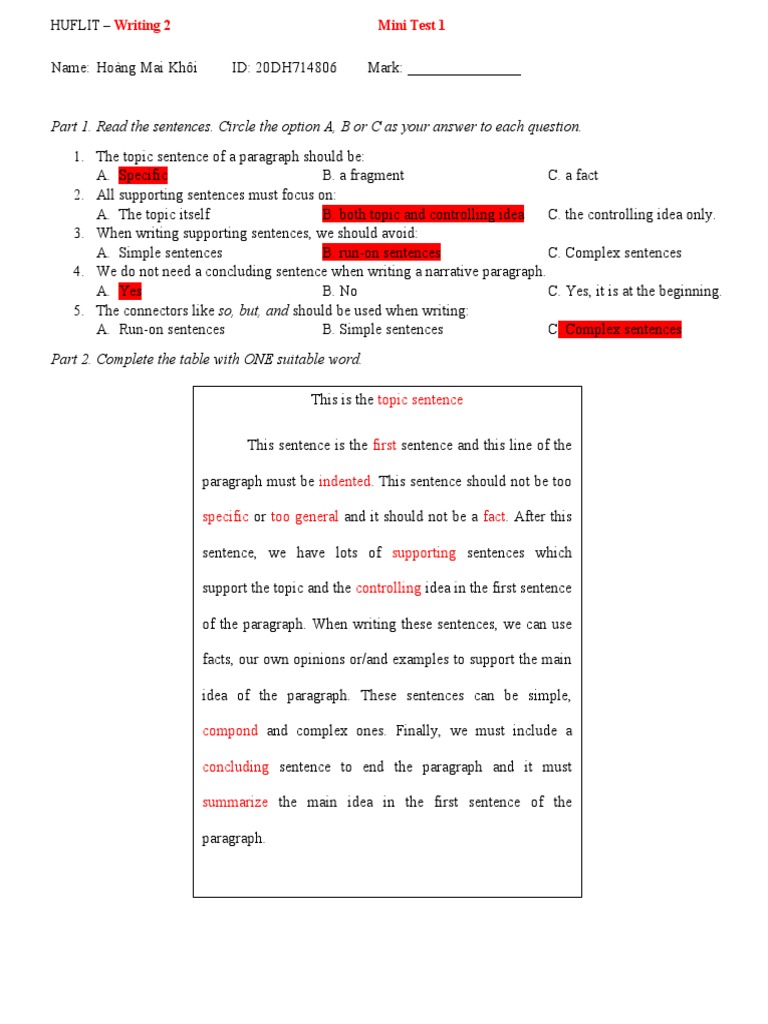 Writing Skills Mini Test for Students | PDF | Career & Growth ...