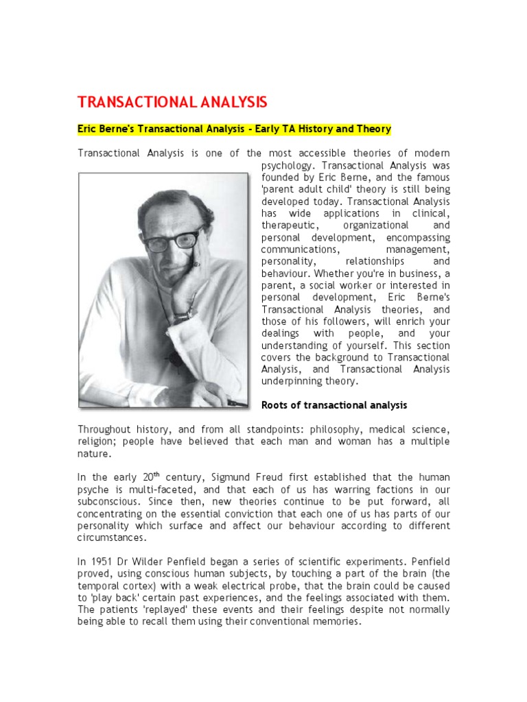 Transactional Analysis: Eric Berne's Transactional Analysis - Early TA ...