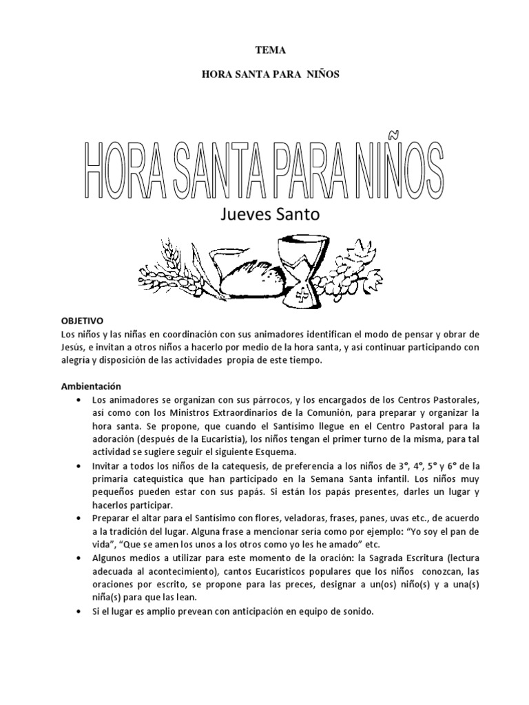 Esquema Hora Santa para Ninos PDF eucaristía Comportamiento