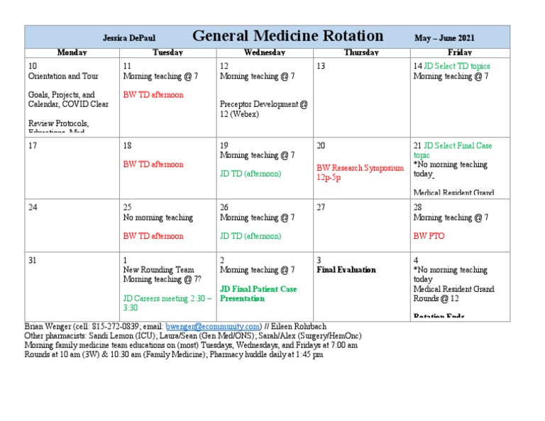 Calendar General Medicine May 2021 Depaul PDF Pharmaceutical