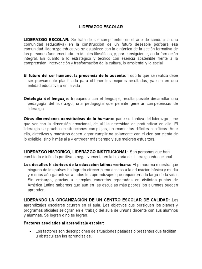 Liderazgo Escolar Pdf Liderazgo Aprendizaje