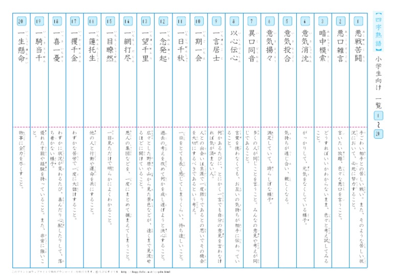 四字熟語 小学生向け一覧1 Pdf