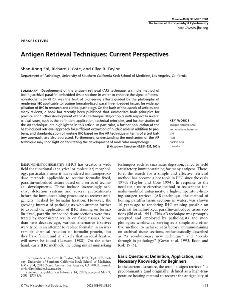 Antigen Retrieval Techniques PDF Immunohistochemistry Fixation