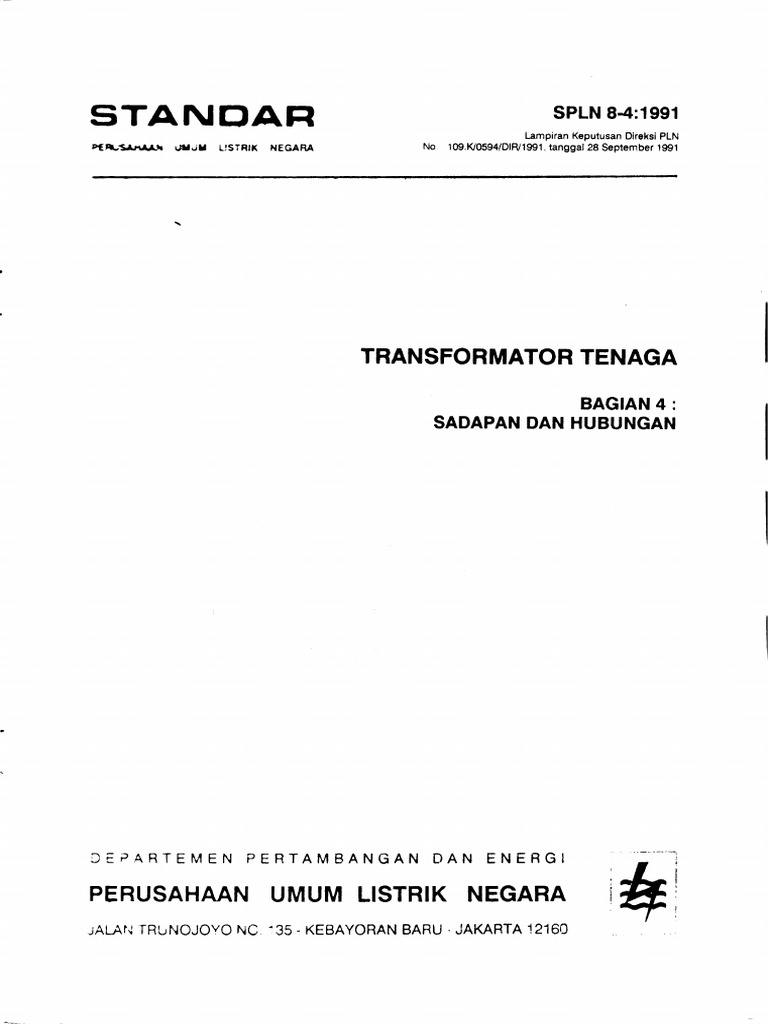 Standar SPLN 8-4:1991 Transformator Tenaga | PDF
