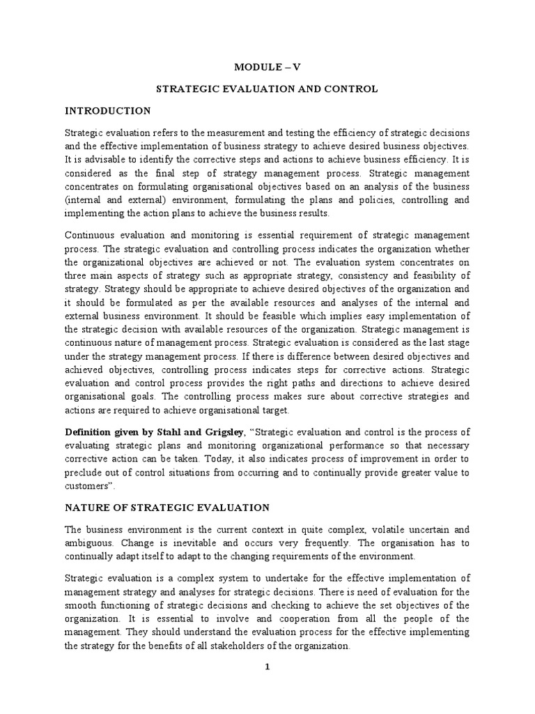 Strategic Evaluation and Control Process | PDF | Benchmarking ...