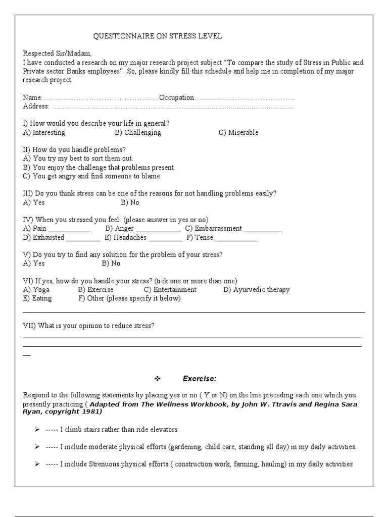 Questionnaire On Stress | PDF | Neuroscience | Communication