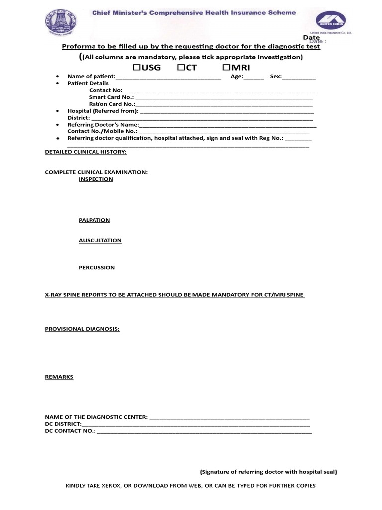 CMCHIS Diagnostic Test Request Form | PDF
