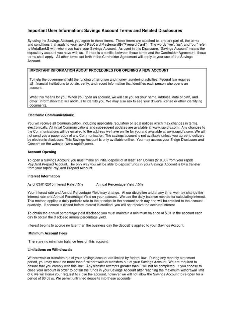 Rapid - Meta - Savings Terms and Condition Agreement - BILINGUAL | PDF ...