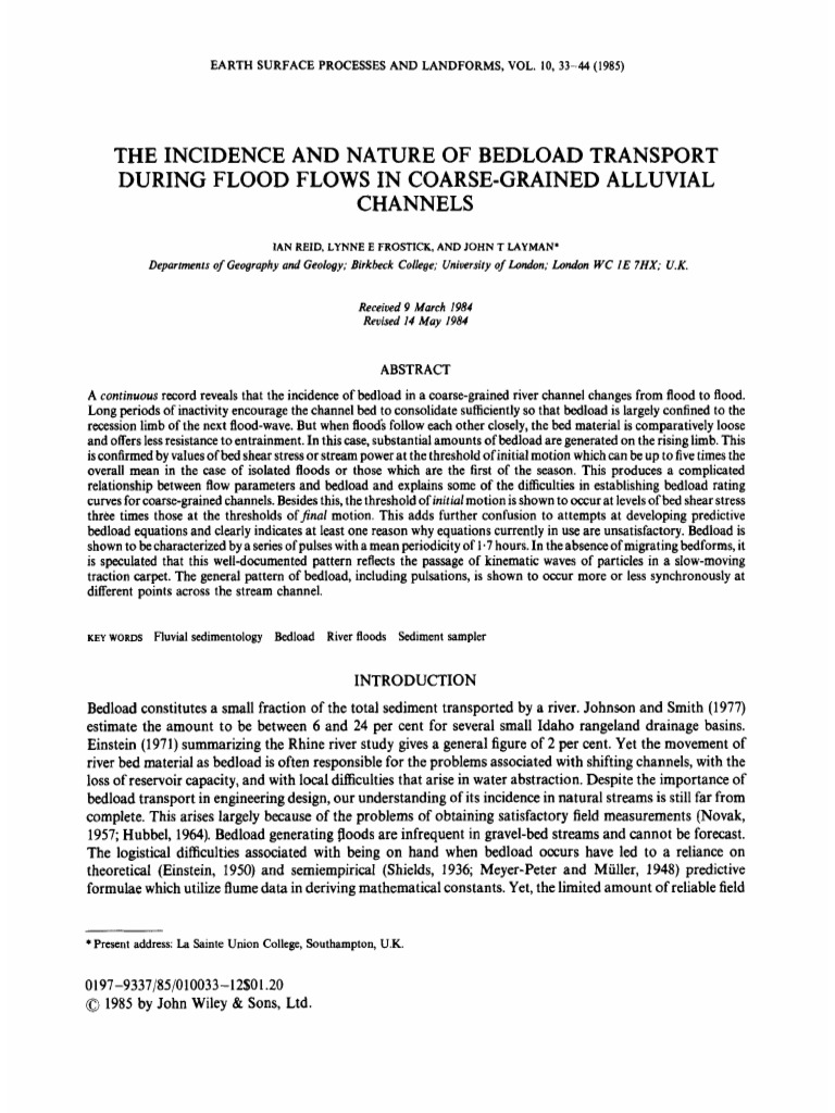The Relationship Between Bedload Transport and Flow Parameters During