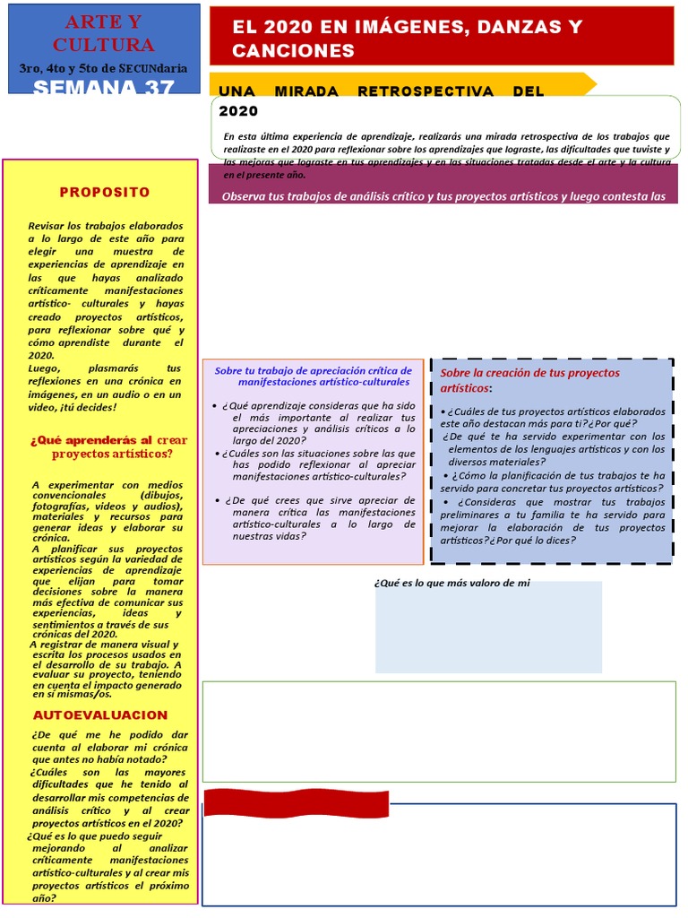 Semana 37 3°,4°,5° Arte y Cultura | PDF | Aprendizaje | Cognición