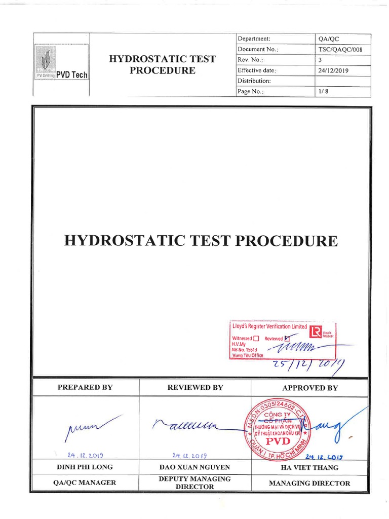 8 Hydrostatic Test Procedure PDF
