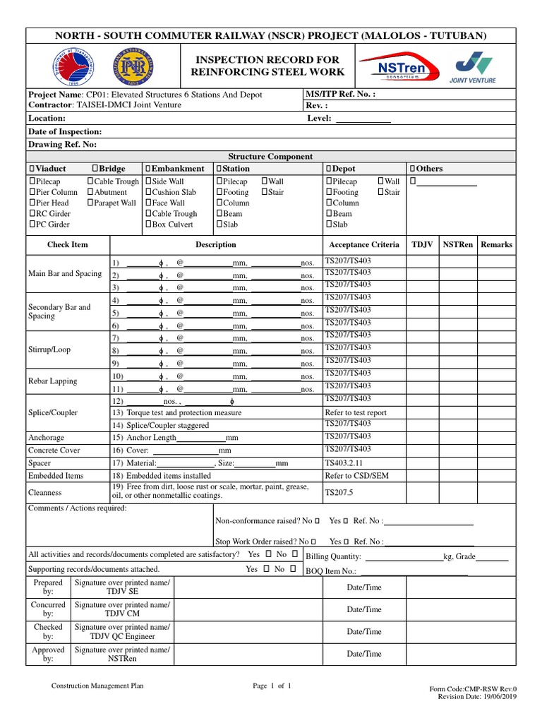NSTRen Inspection for Rebar Anchorage | PDF | Building Engineering ...