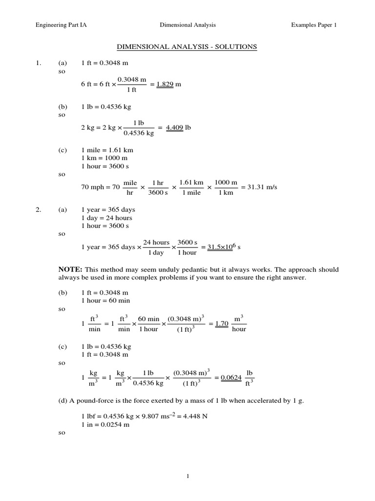 Engineering Part IA Dimensional Analysis Examples Paper 1 | PDF ...