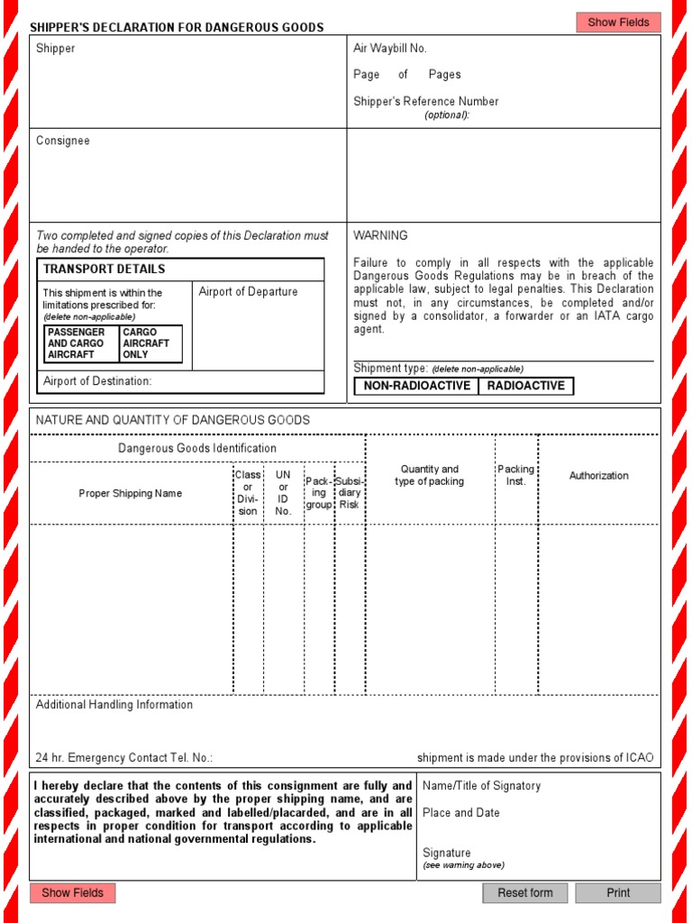 Shipper's Declaration for Dangerous Goods | PDF | Dangerous Goods | Cargo