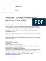 Edu4Sure - Summer Internships 2021 (Work From Home/ Office) : To Know More Log On To
