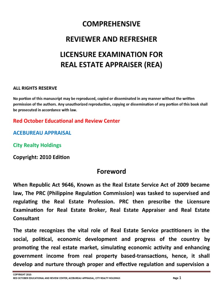 REM 6 Comprehensive Reviewer On Appraiser Examjen PDF Real Estate
