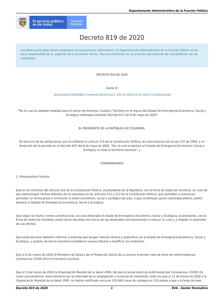 DECRETO No. 819 DE 2020 | PDF | Política | Business