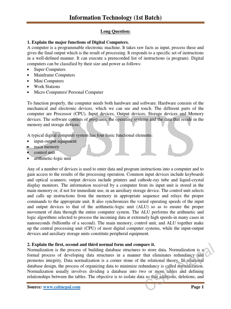 CSIT Nepal: Information Technology (1st Batch) | PDF | Computer Data ...