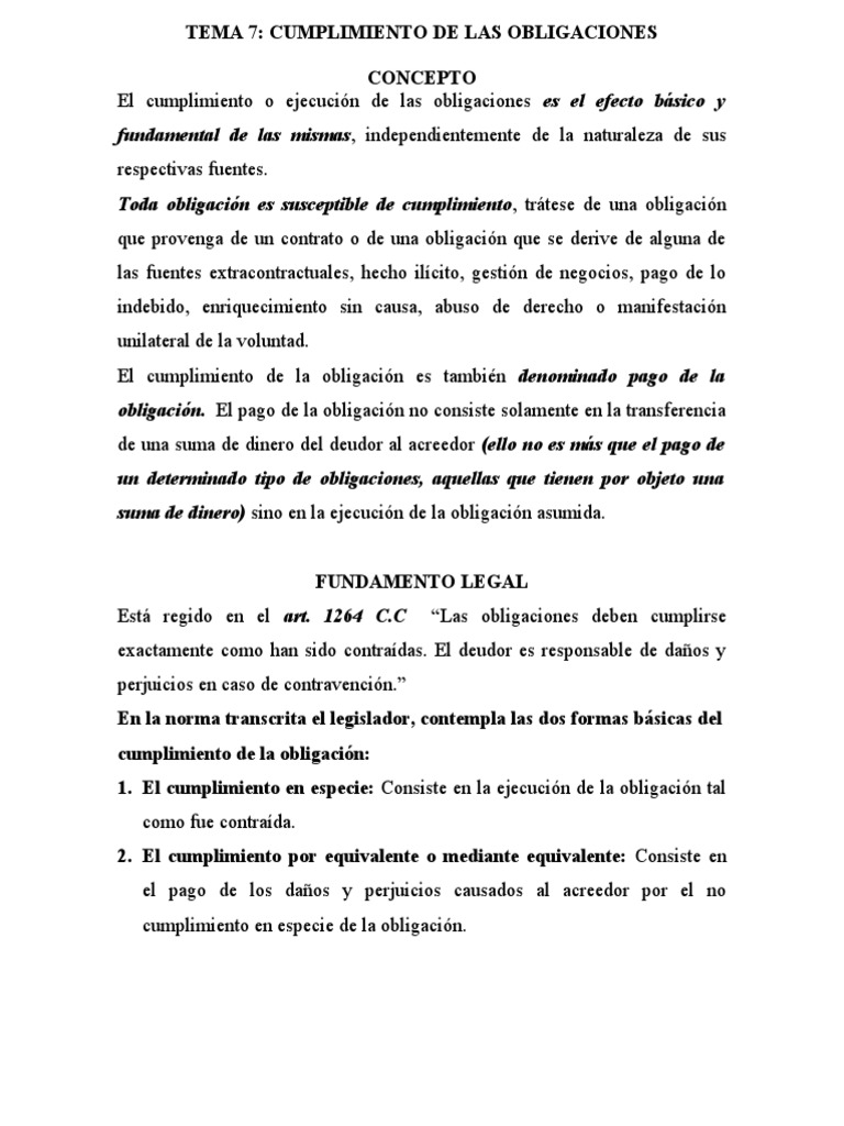 Tema 7 Cumplimiento de Las Obligaciones | PDF | Pagos | Justicia