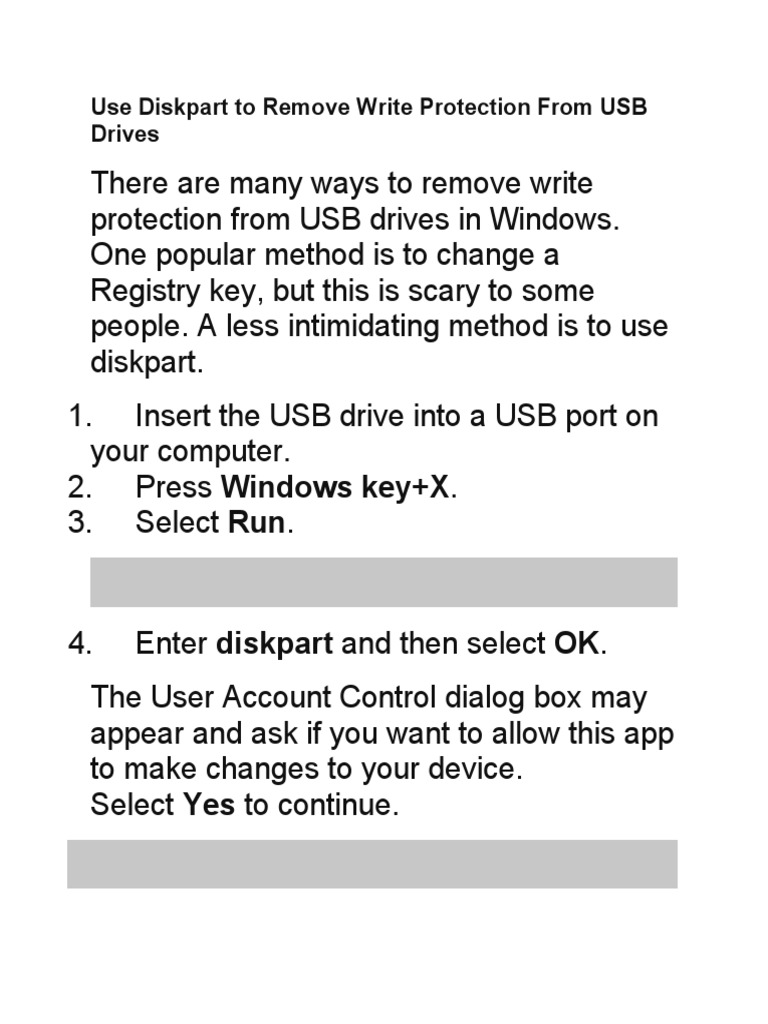 Remove USB Write Protection with Diskpart | PDF | Usb Flash Drive ...
