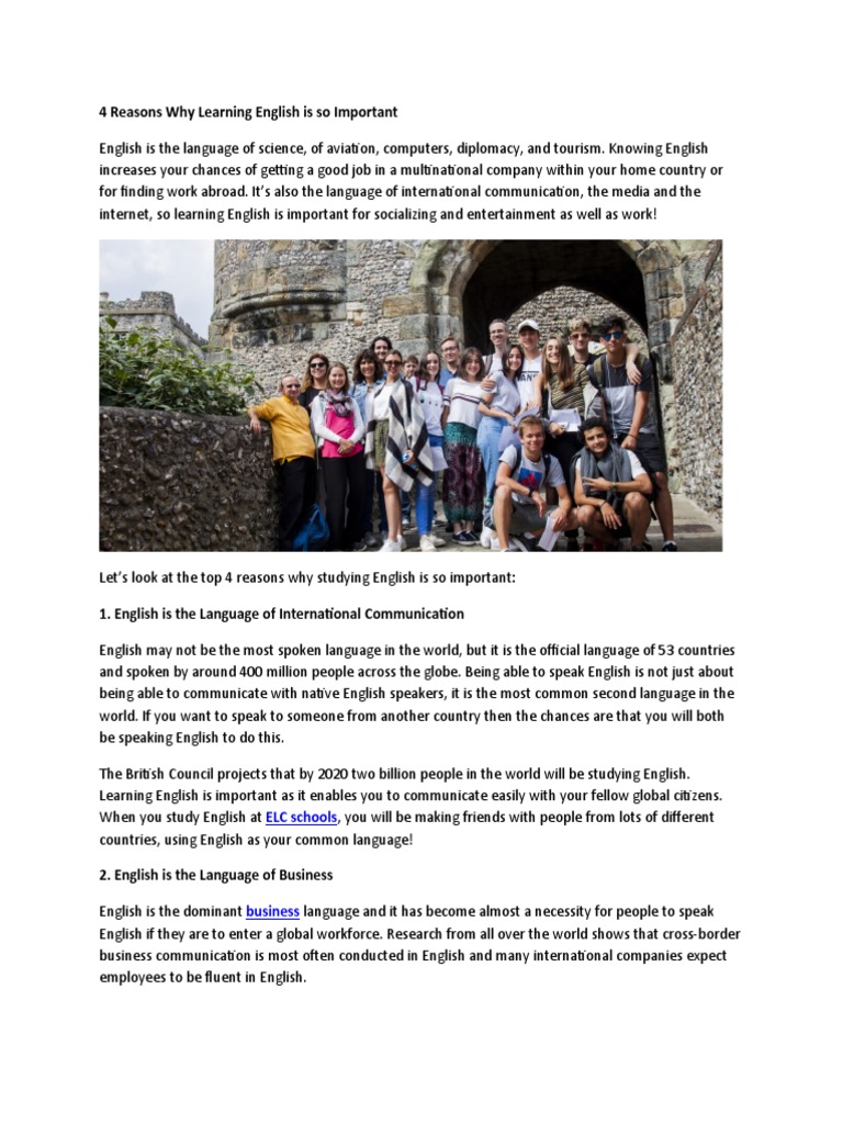 4 Reasons Why Learning English Is So Important Pdf English Language