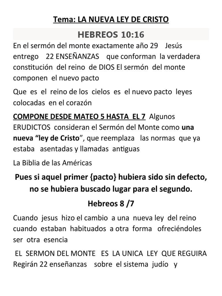 La Nueva Ley de Cristo y el Reino de Dios | PDF | Evangelio de Mateo ...